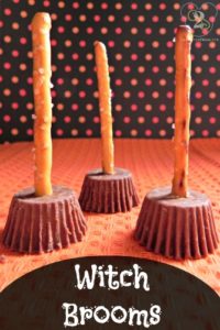 Two ingredients - pretzel sticks and Reese's cups.  Insert stick into cup and voila, witches brooms. 